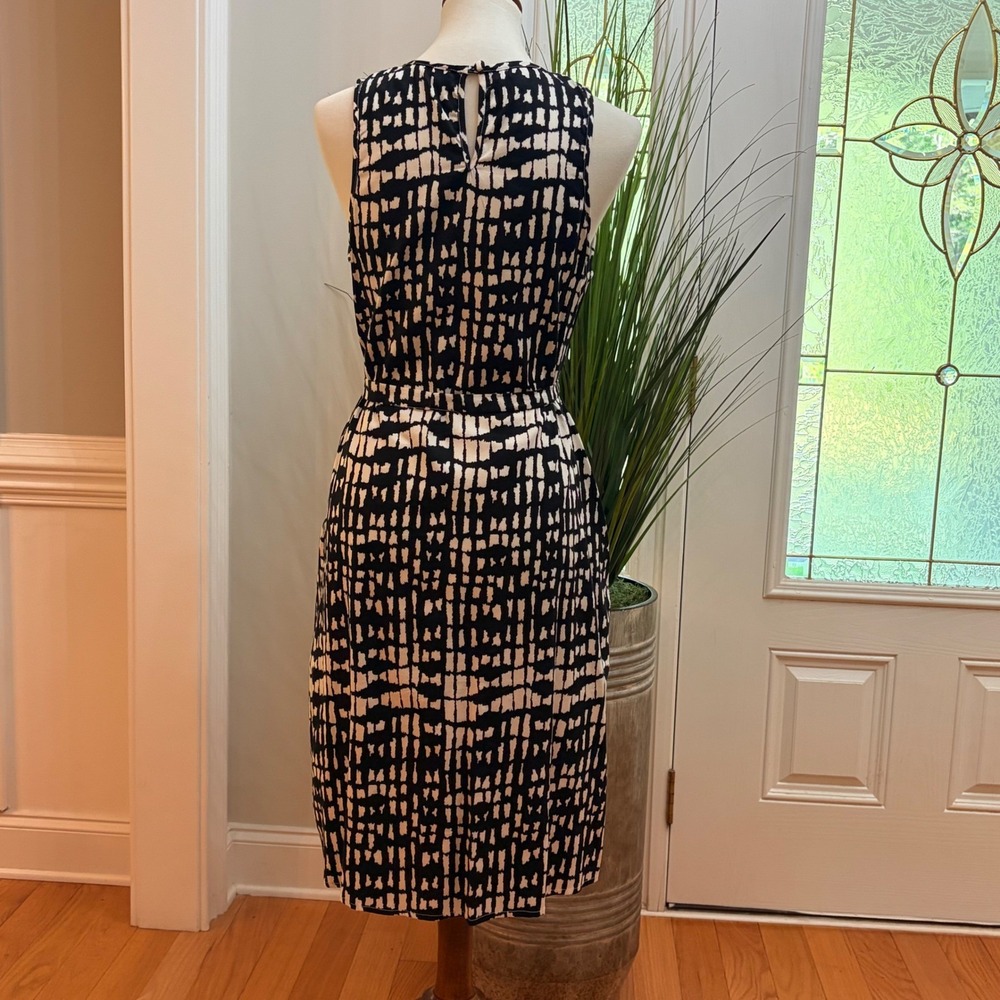 eShakti Black White Geometric Print Sleeveless Midi Dress Pockets Belted Size 10 - Picture 4 of 12